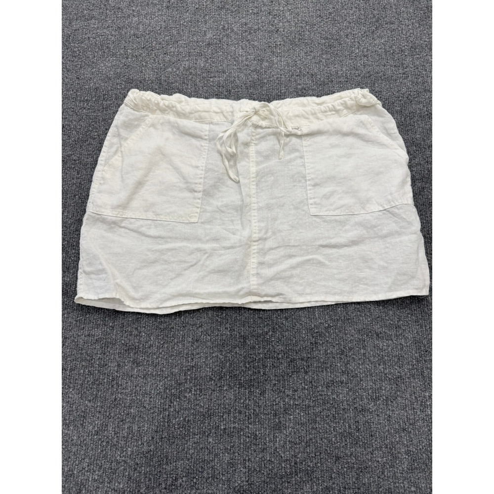 London Jean White 100% Linen Mini Skirt Womens Size M Drawstring Pockets